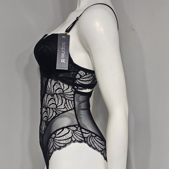 Sophie B Lightly Padded Bodysuit Lingerie Black Size Medium - Picture 2 of 13